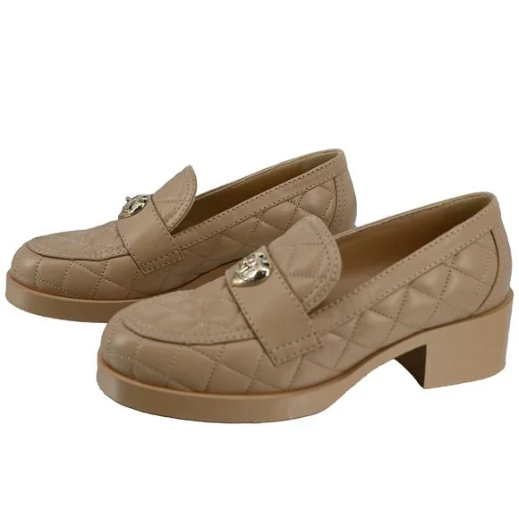 - CHANEL Lambskin Quilted CC Heart Loafers in Beige 37 EU - Picture 1 of 9